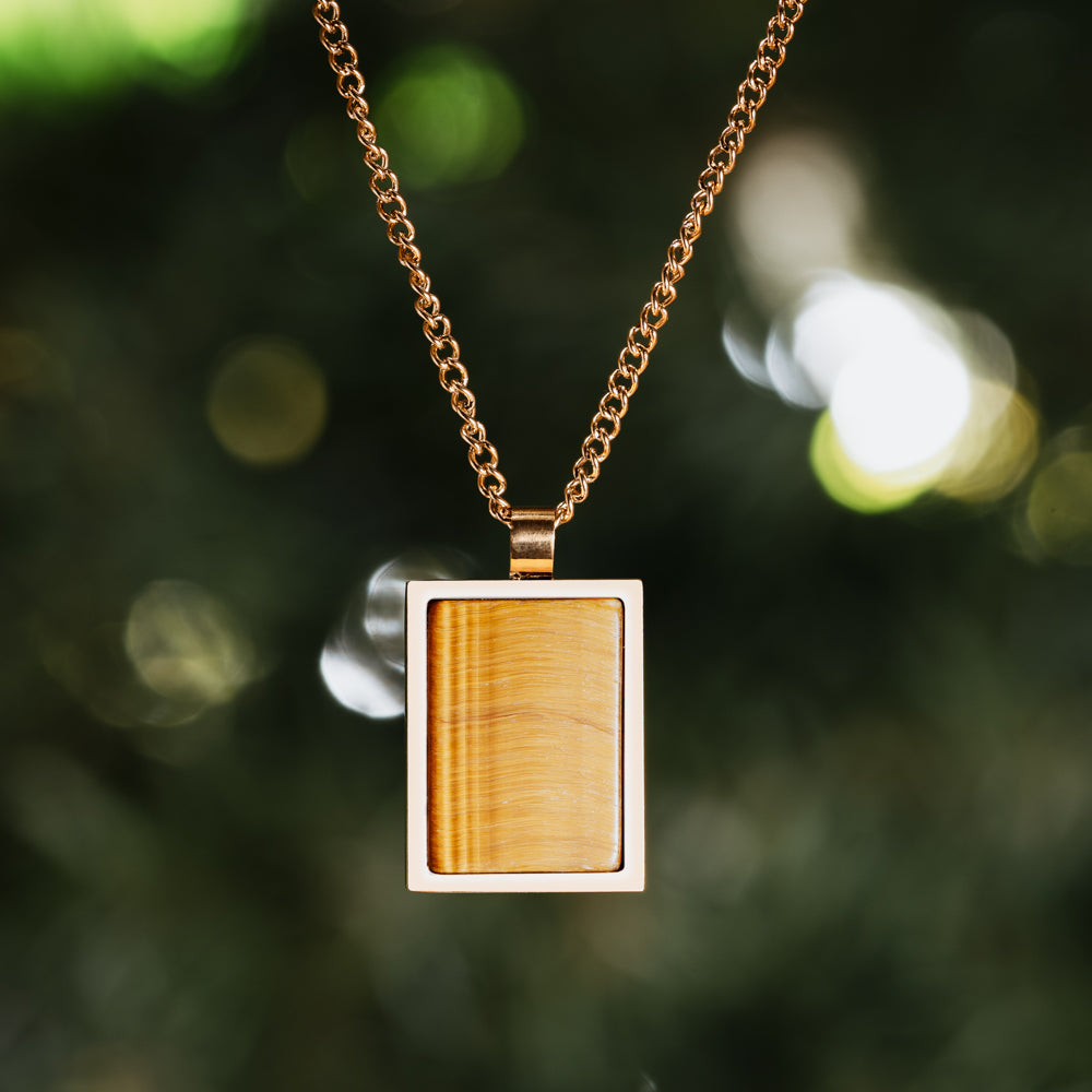 Brown and gold Natural tiger's eye rectangle pendant necklace