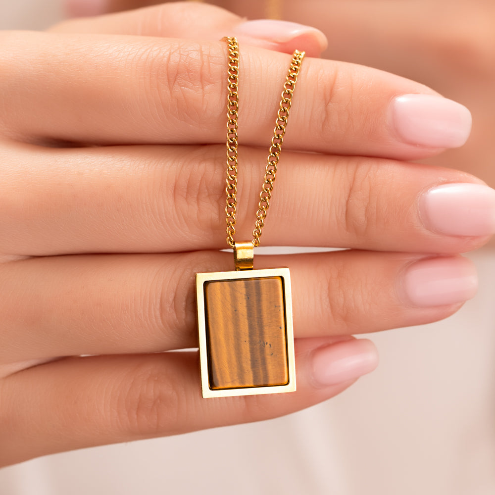 Gold and brown natural tiger's eye stone necklace