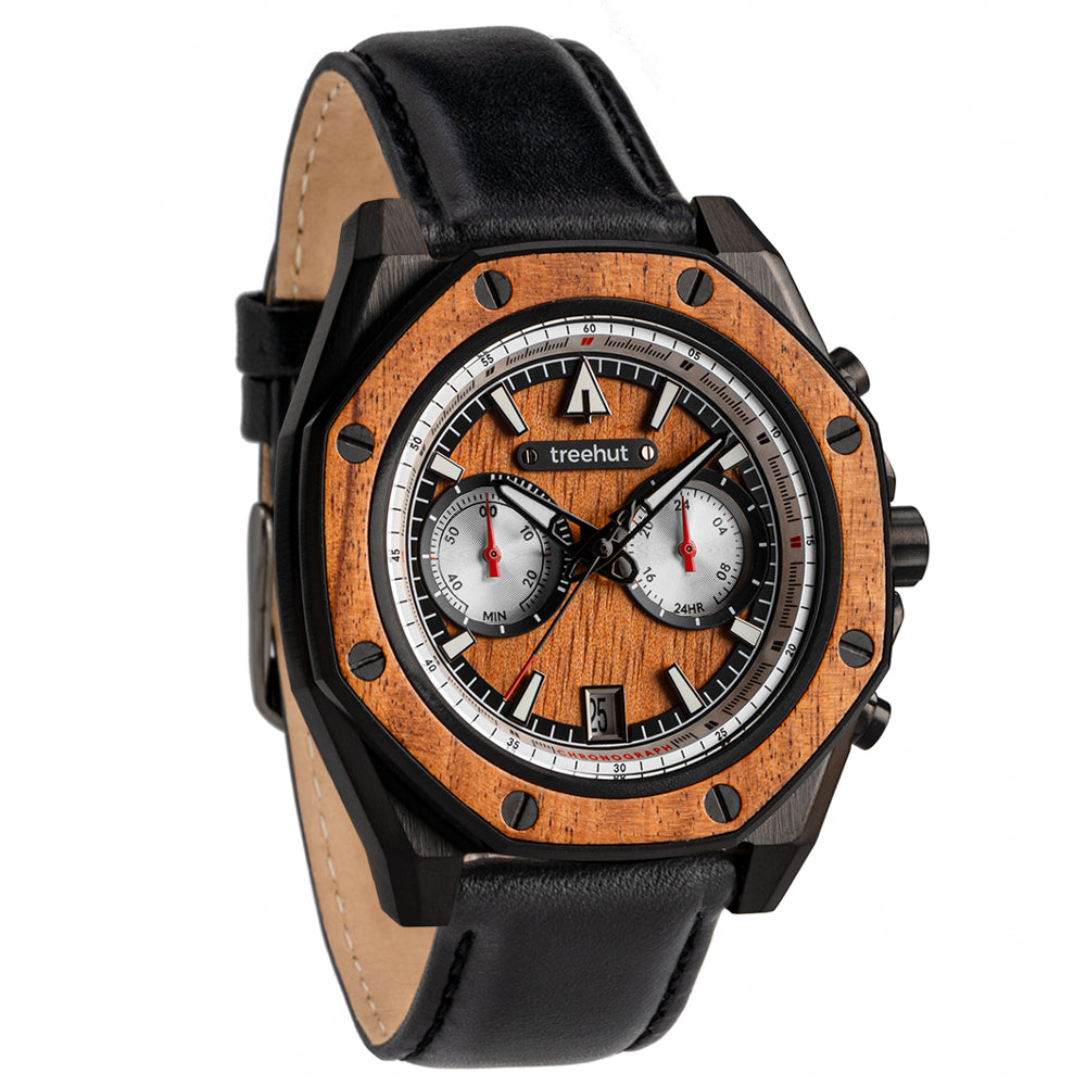 Mission Hawaii Koa Black Leather Men's Leather Watch