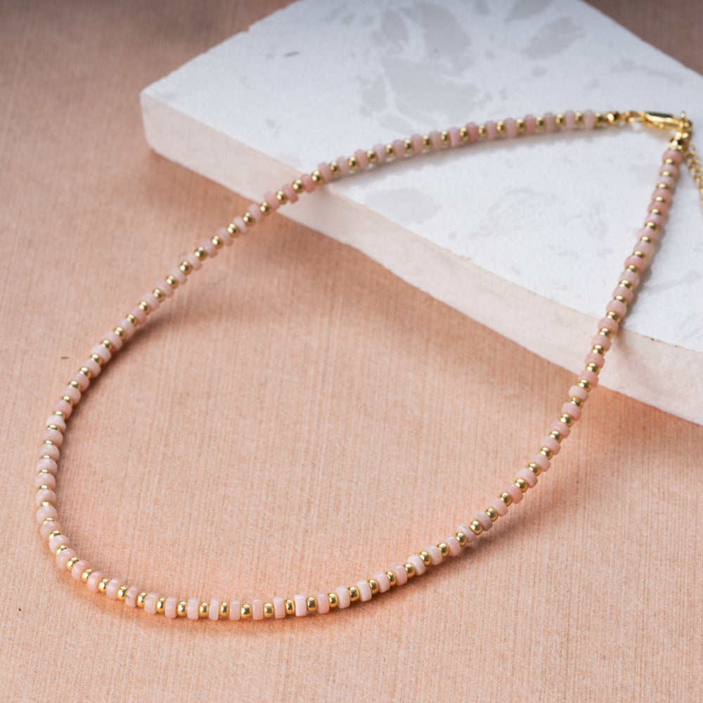 Treehut Pink and gold natural rose quartz stone choker necklace for women