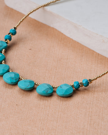 Protection stone necklace. Blue and gold natural stone necklace. Blue turquoise handmade necklace