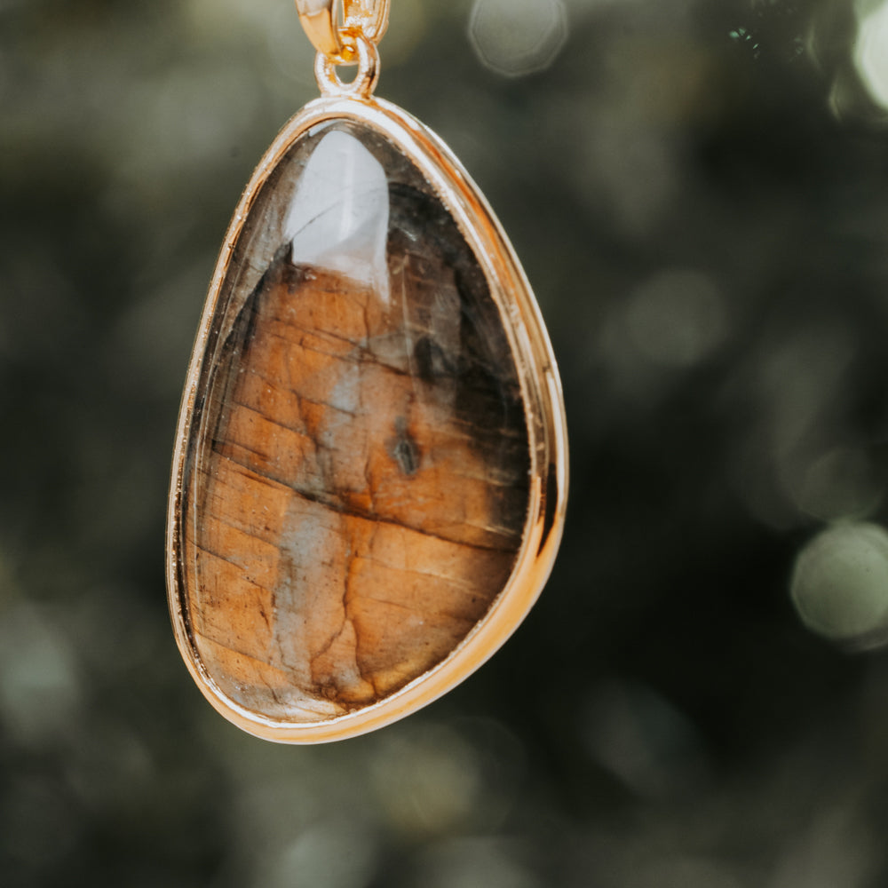 Labradorite stone pendant. Blue and green Treehut natural stone necklace for her
