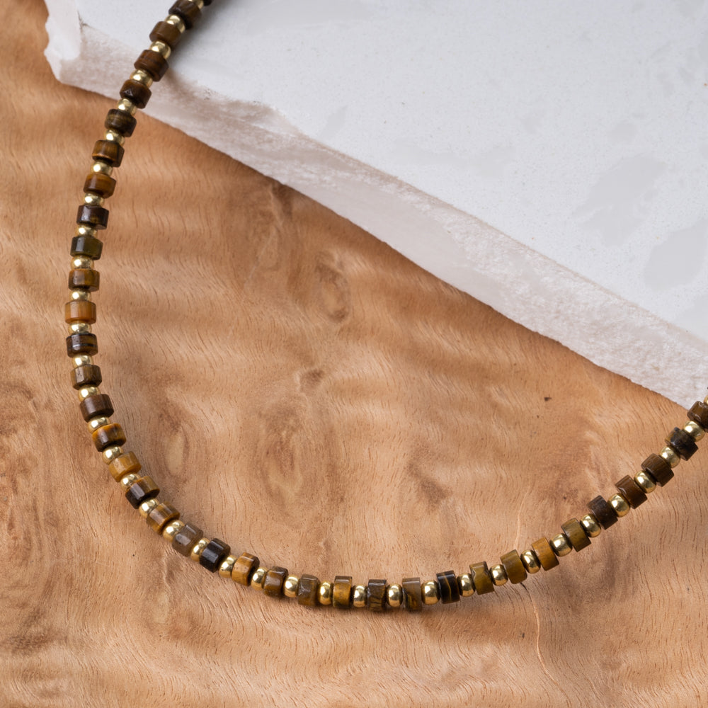 Brown and gold tiger's eye natural stone choker for her