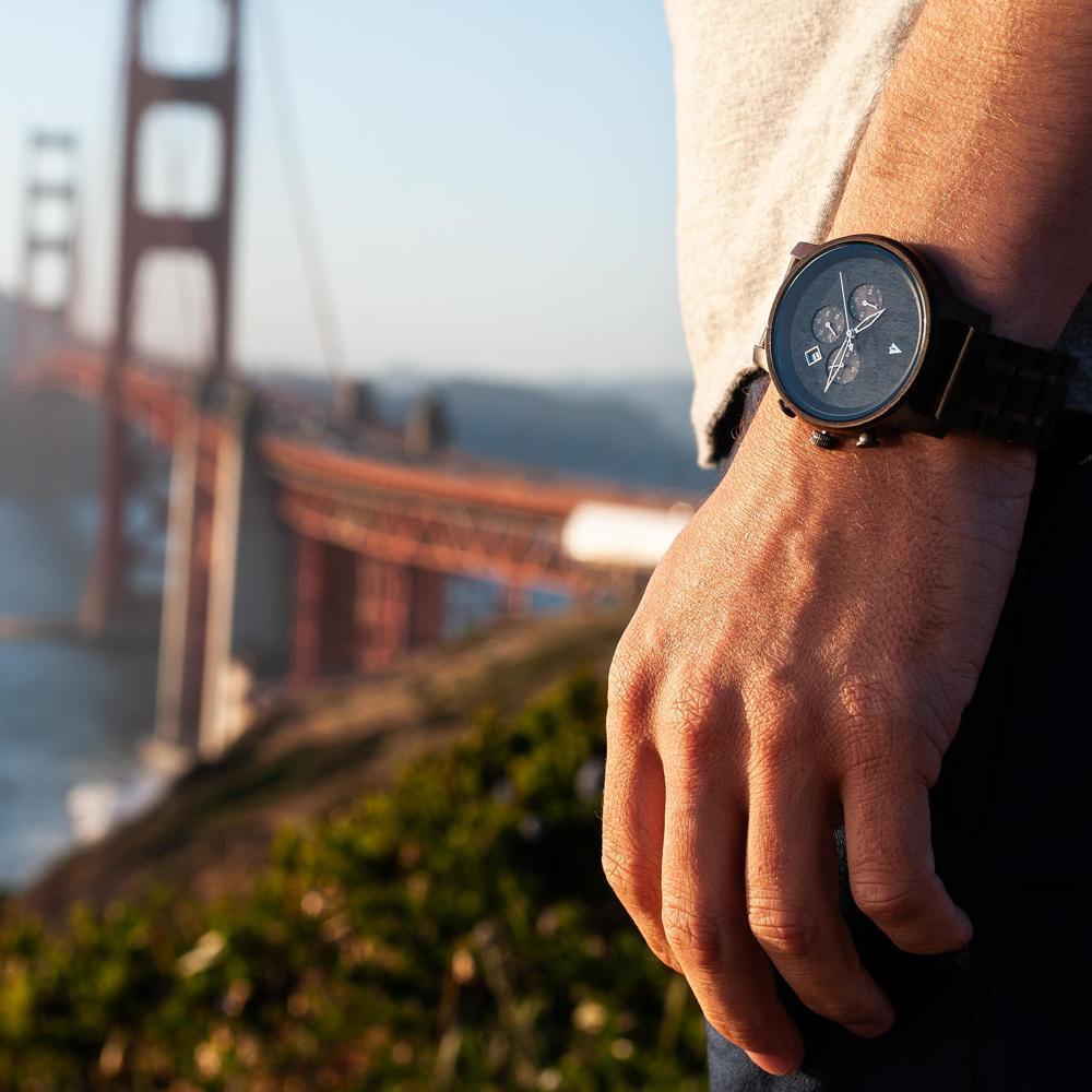 North Black Ebony Monochrome Men's Chrono Wooden Watch