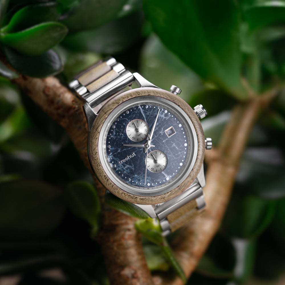 Couples Silver Maple Blue Couples Wooden Watch