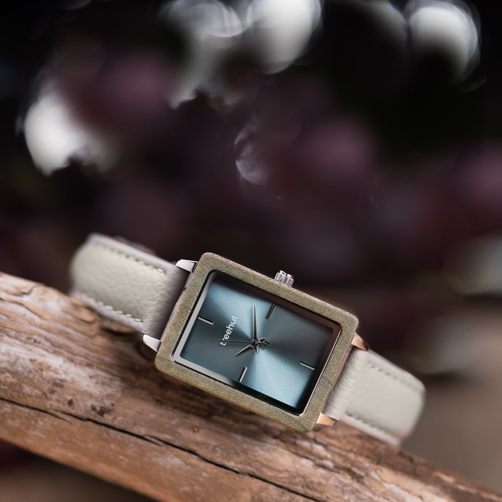 Lola Silver Maple Leather Blue Women's Wooden Watch