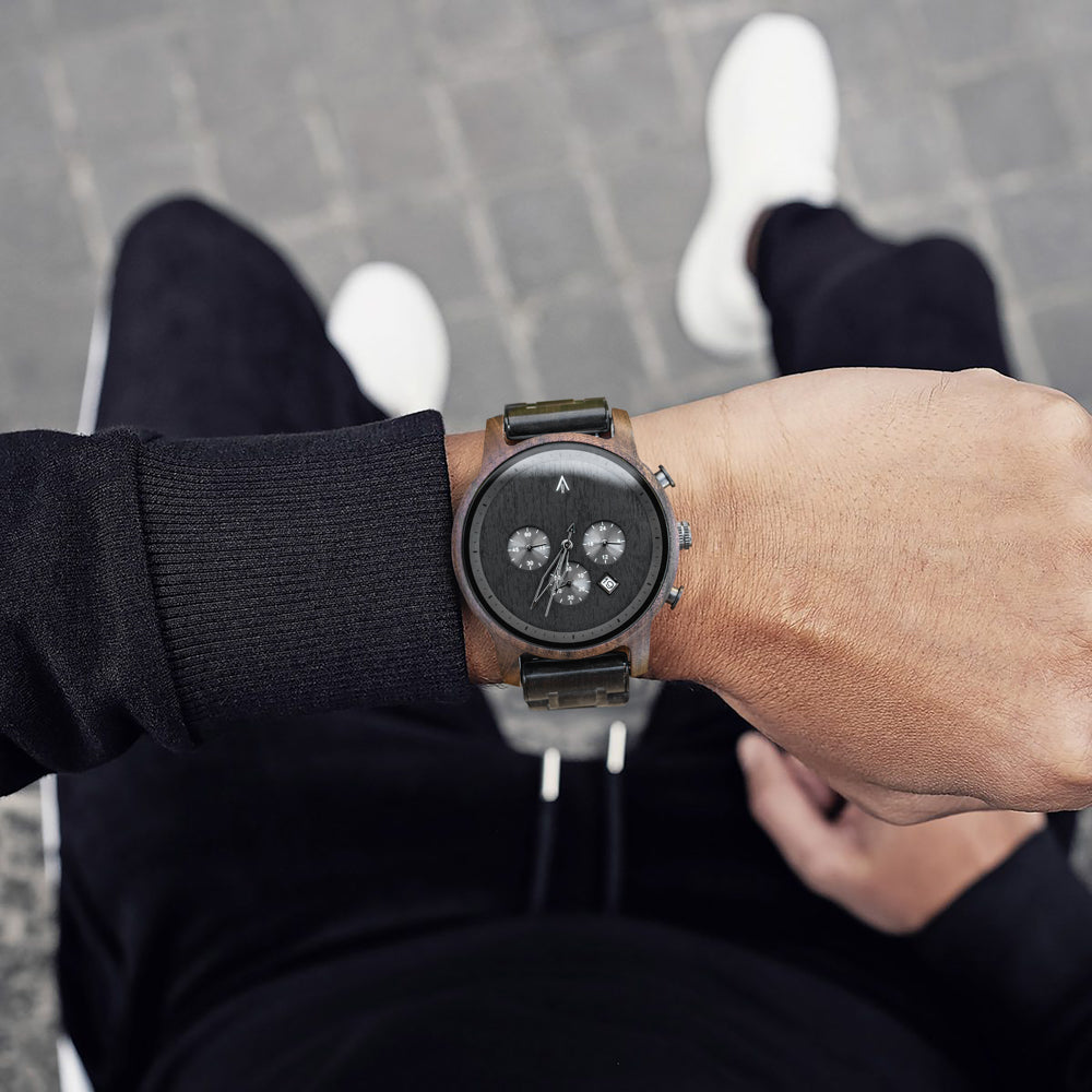 North Black Ebony Monochrome Men's Chrono Wooden Watch