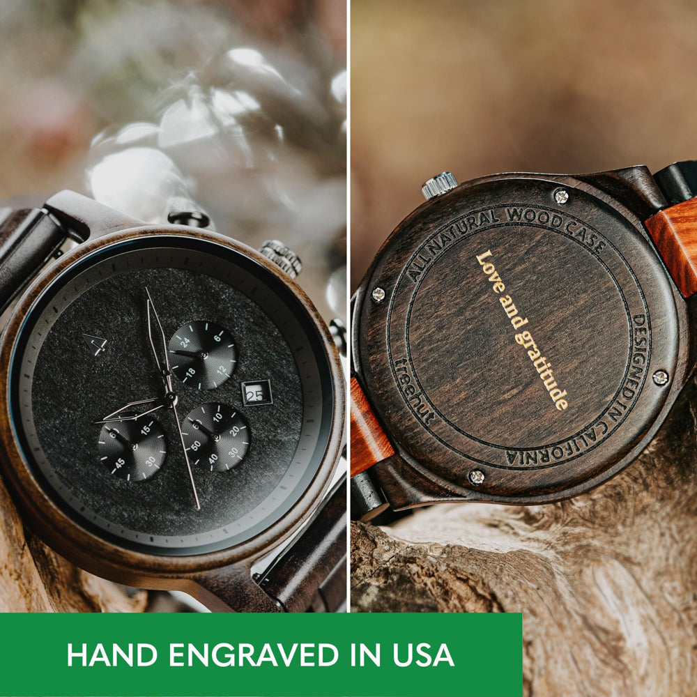 North Black Ebony Monochrome Men's Chrono Wooden Watch