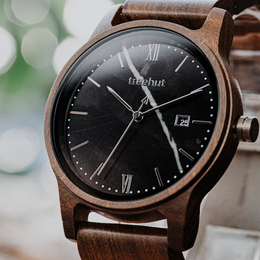 Odyssey Black Marble Ebony Men's Wooden Watch