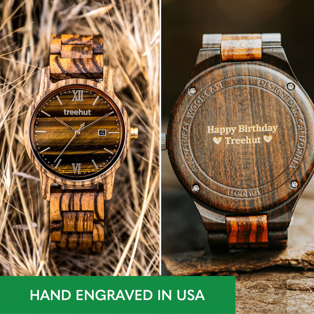 Odyssey Tiger Eye Zebrawood Men's Marble Wooden Watch