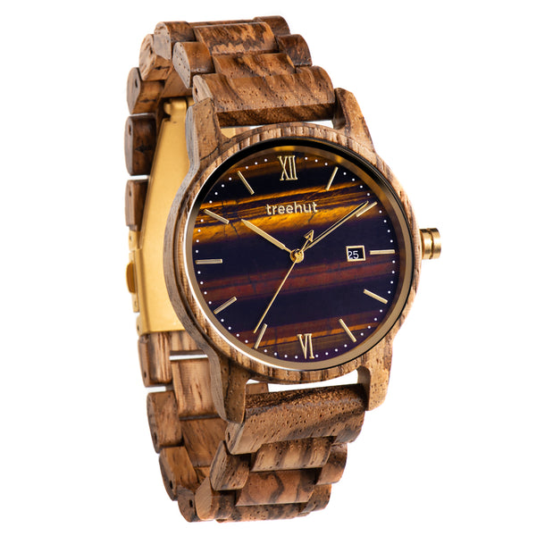 TREEHUT engraved wood watch Brown Yellow Mens Watch Marble