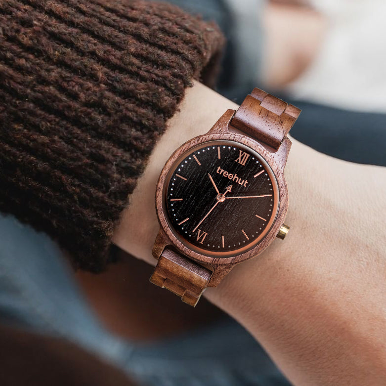 Odyssey Women's Ebony Rose Gold Women's Wooden Watch