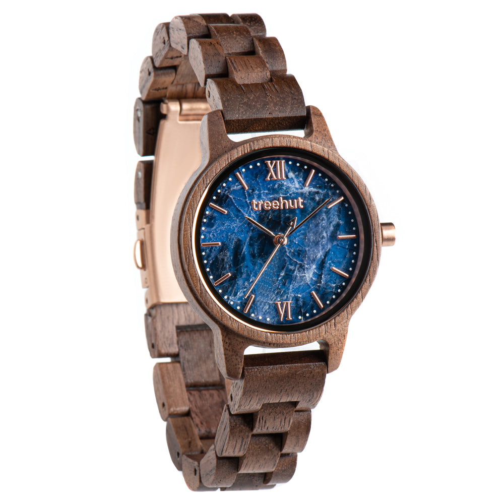 Odyssey Women's Walnut Blue Marble Women's Wooden Watch
