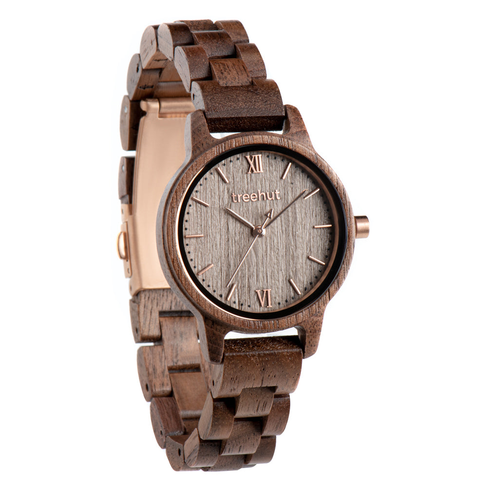Odyssey Women's Walnut Rose Gold Women's Wooden Watch