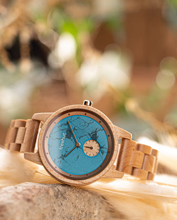 Paradise Maple Turquoise Marble Women Wooden Watch