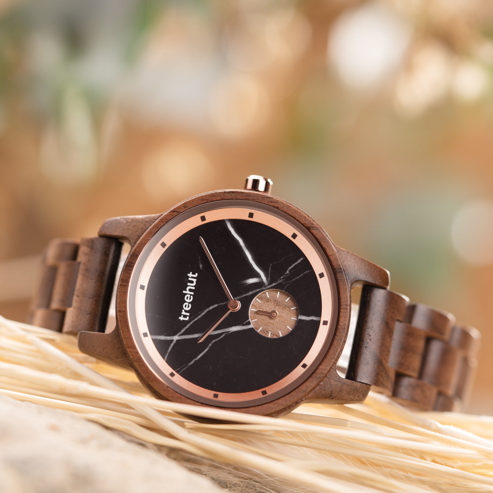 Paradise Walnut Black Marble Women's Wooden Watch