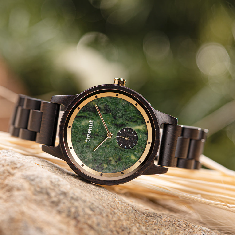 Paradise Ebony Green Marble Women's Wooden Watch