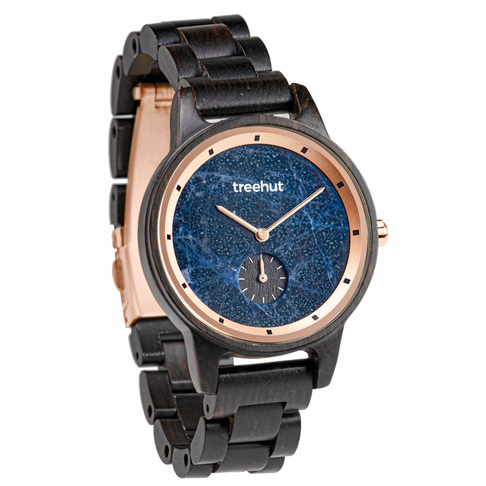 Paradise Ebony Blue Marble Women's Wooden Watch