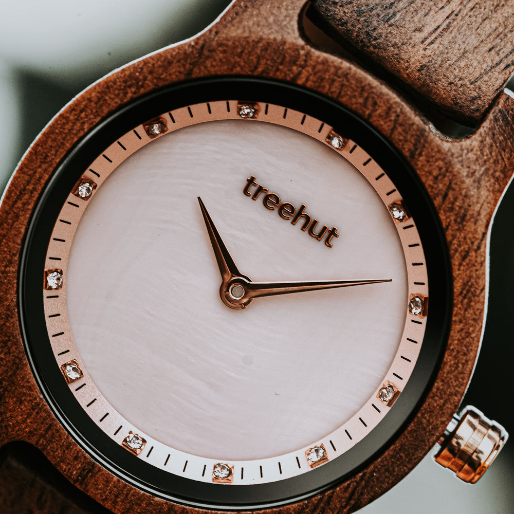 Pearl Petite Walnut Rose Gold Women's Wooden Watch