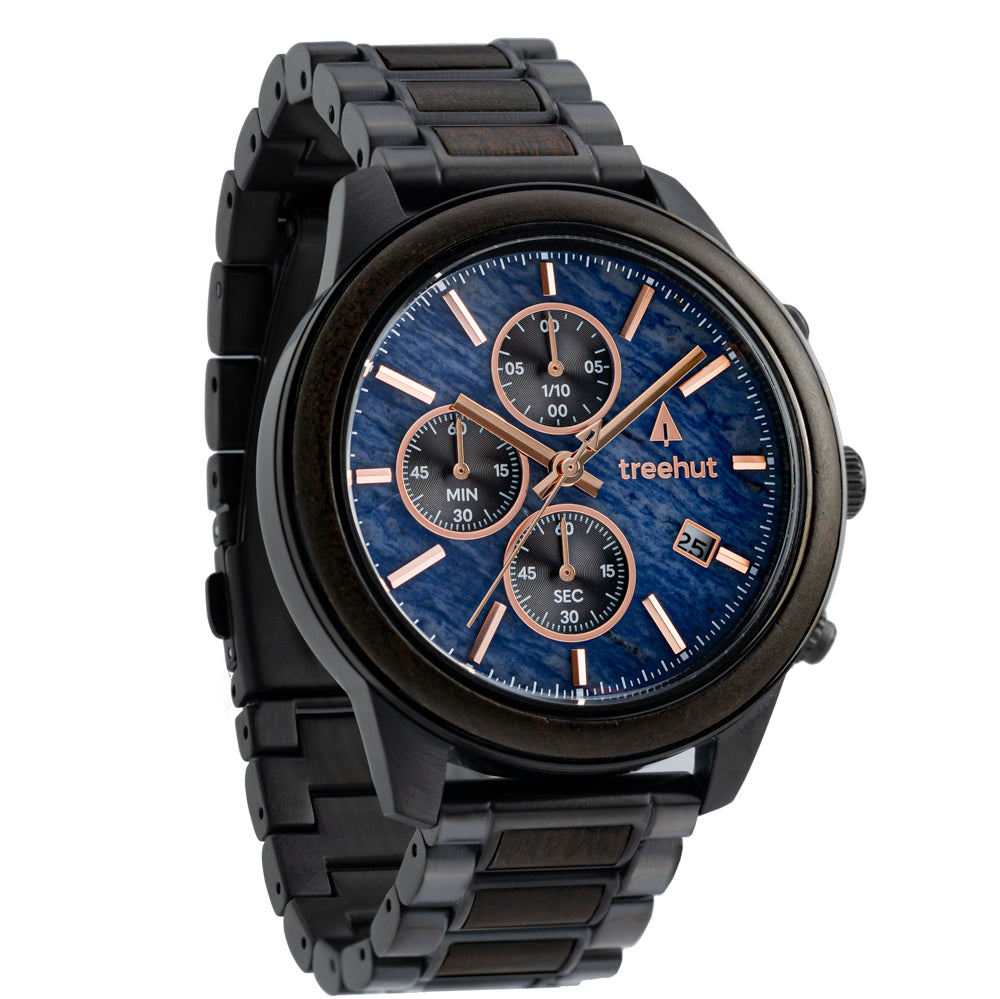 Quest Blue Marble Ebony Men's Wooden Watch
