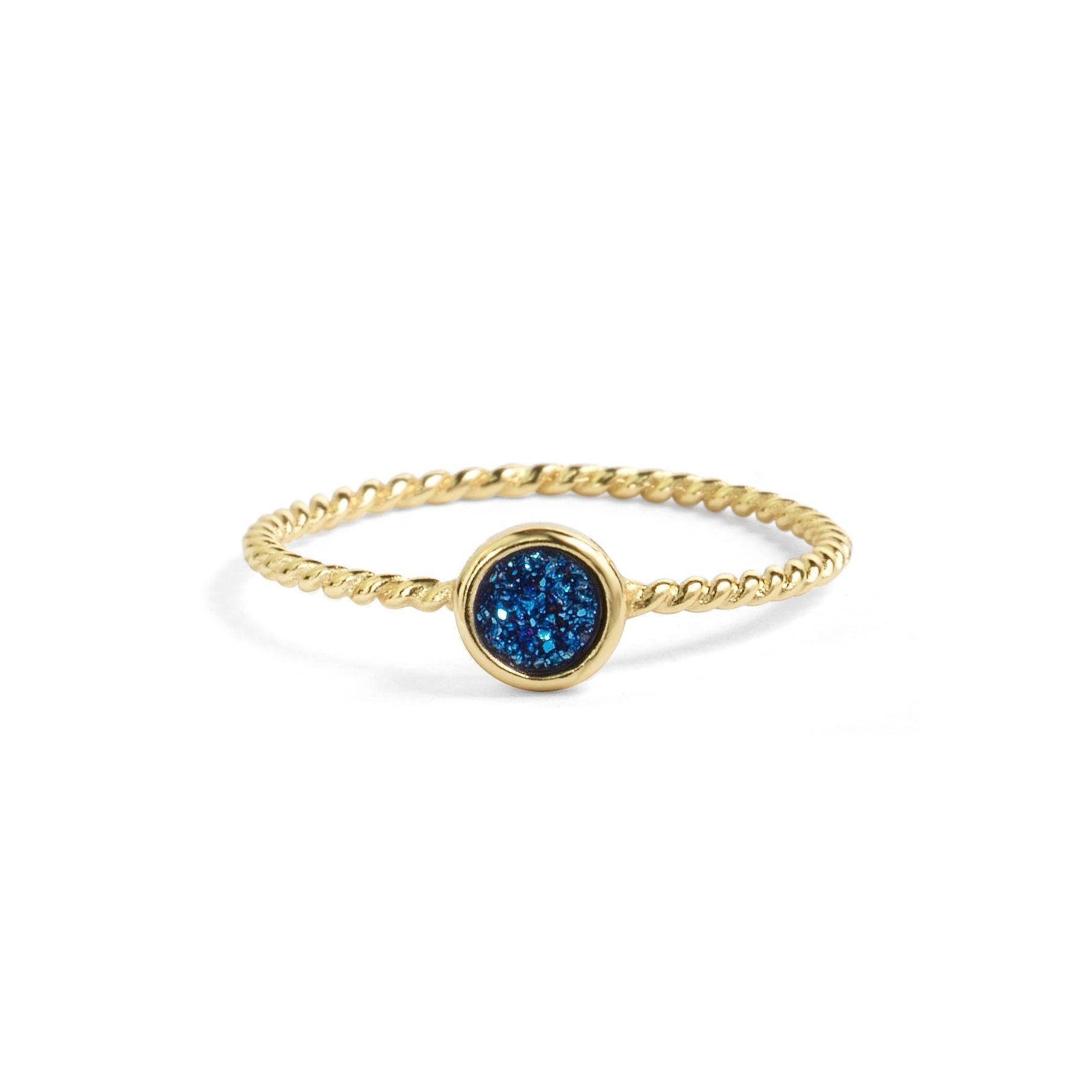 Teeny Blue Druzy Stacking Ring Women's Stone Ring