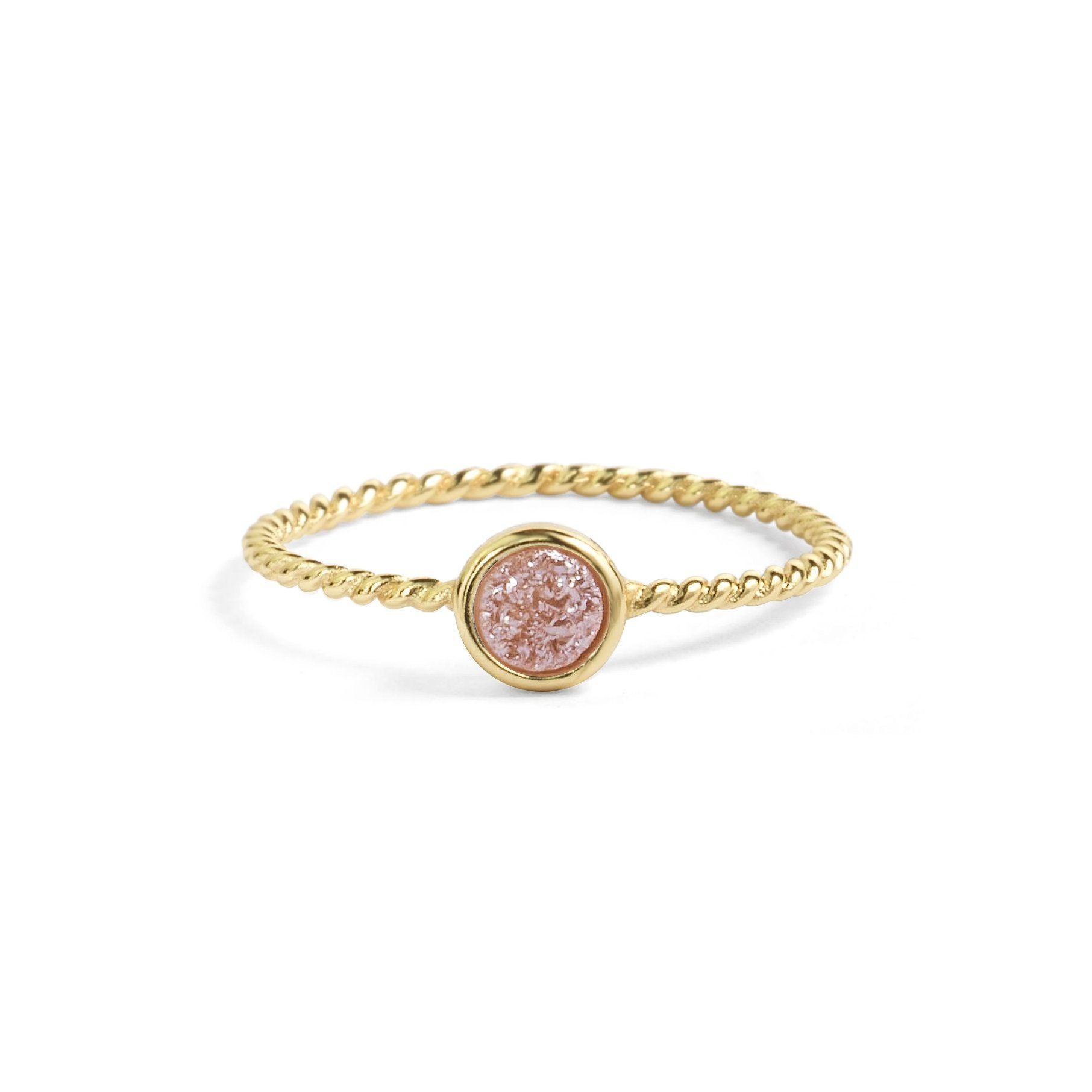 Teeny Champagne Pink Druzy Stacking Ring Women's Stone Ring