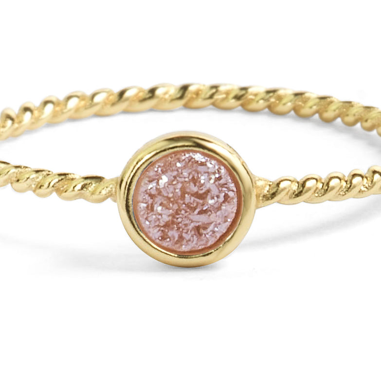 Tiny Champagne Pink Druzy Stacking Ring Women's Stone Ring