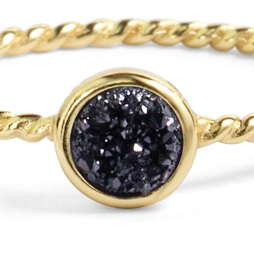 Teeny Black Druzy Stacking Ring Women's Stone Ring