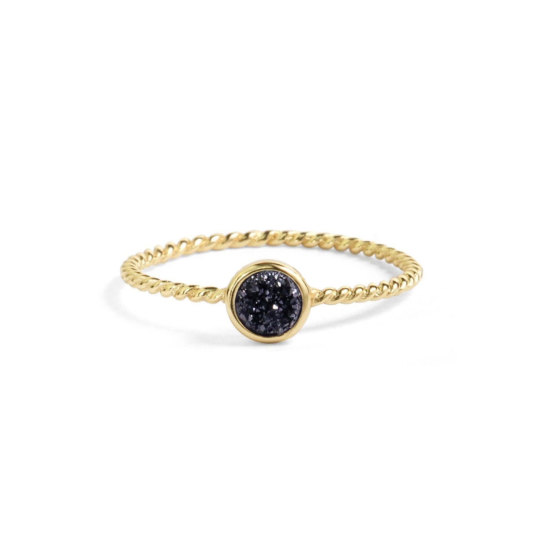 Teeny Black Druzy Stacking Ring Women's Stone Ring