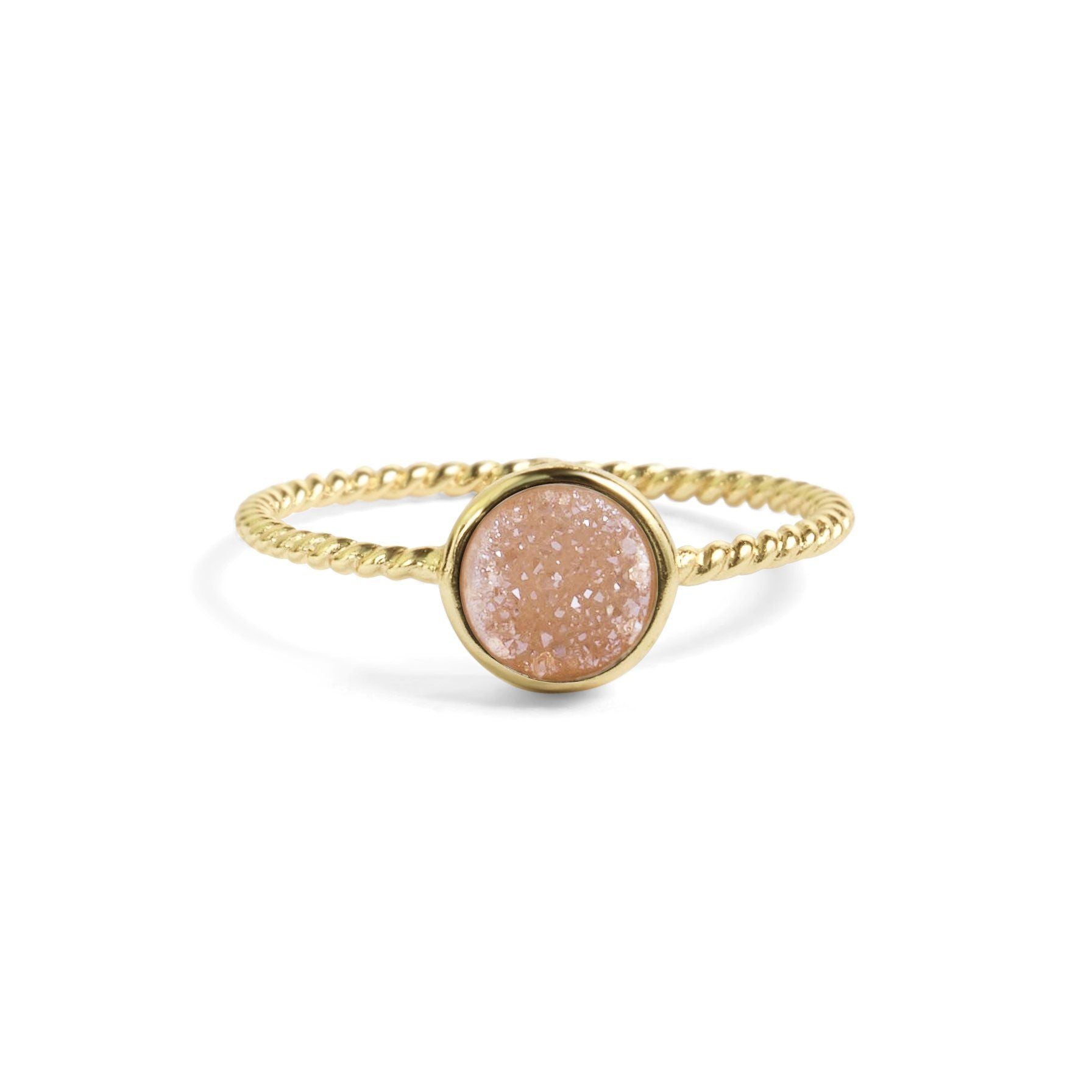 Tiny Champagne Pink Druzy Stacking Ring Women's Stone Ring