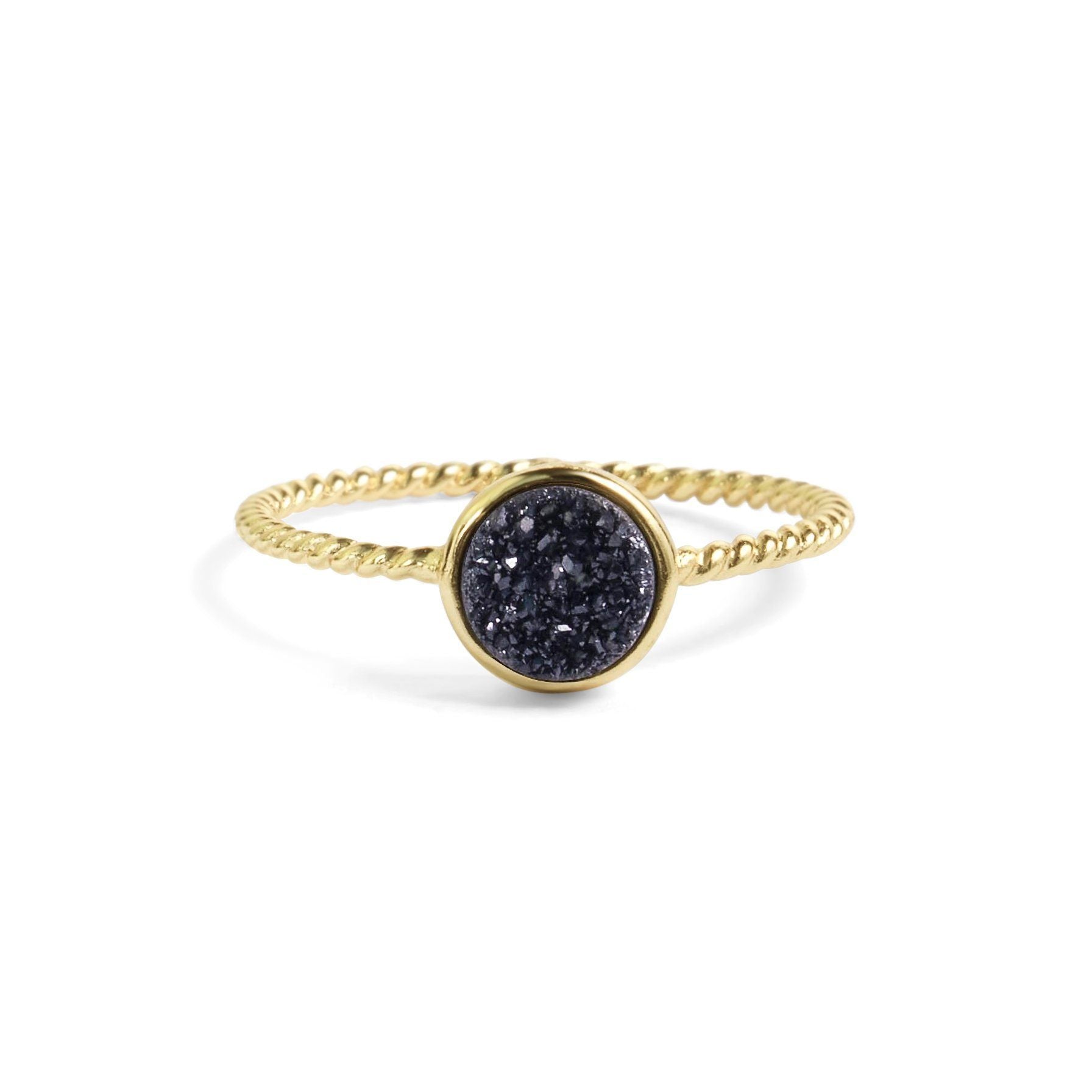Tiny Black Druzy Stacking Ring Women's Stone Ring