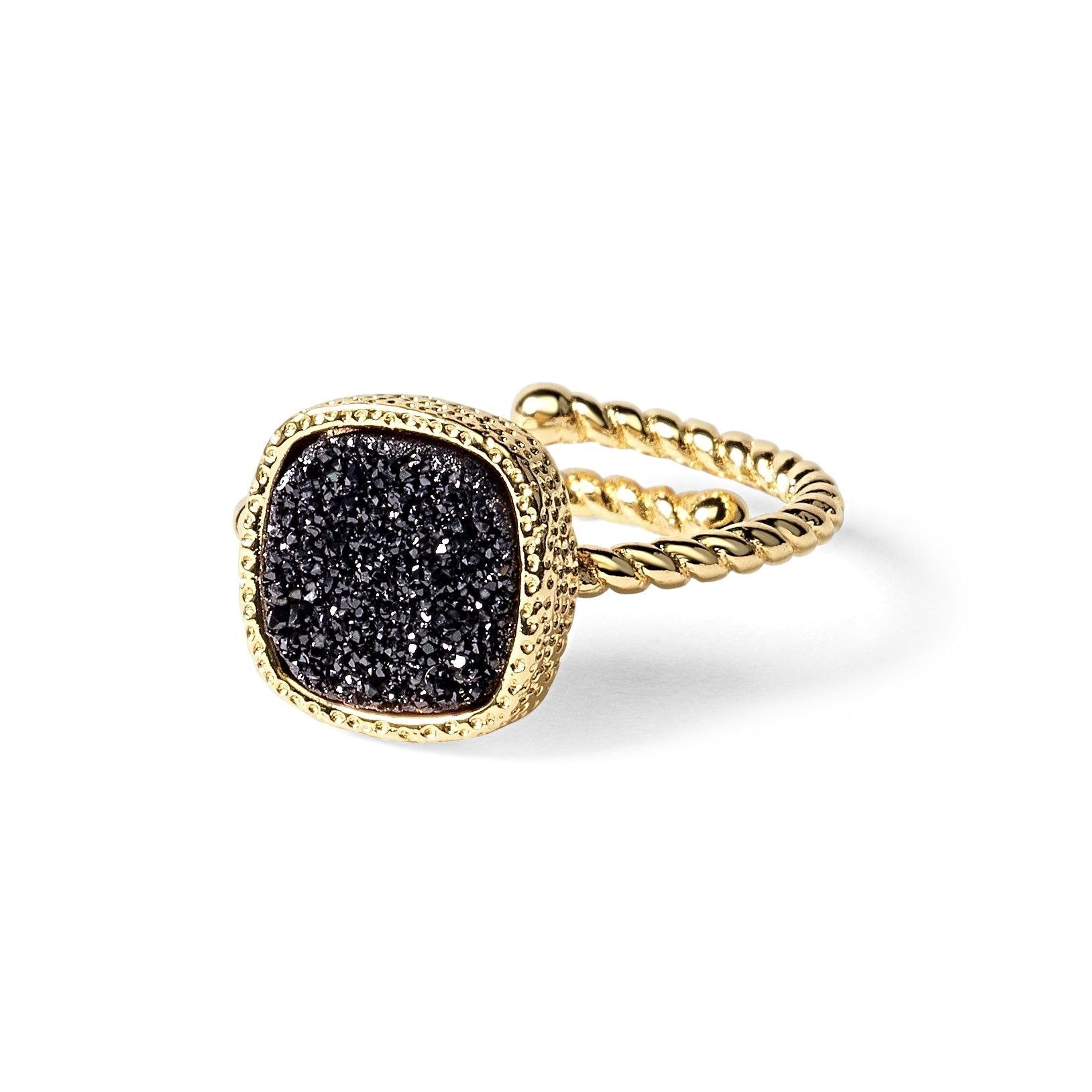Princess Black Druzy Cable Ring Women's Stone Ring