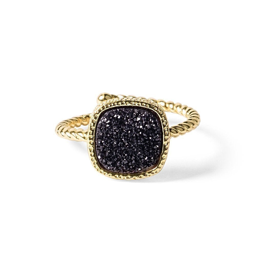 Princess Black Druzy Cable Ring Women's Stone Ring