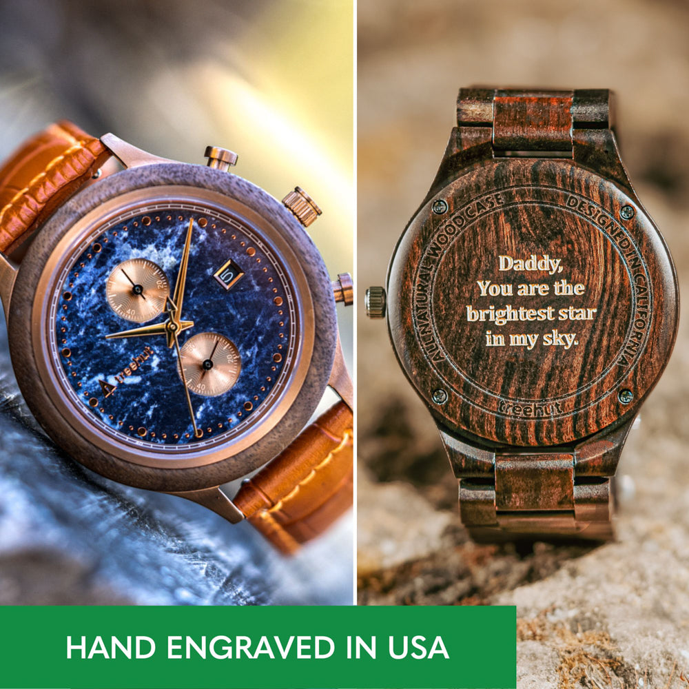 Rise Blue Marble Brown Men's Stainless Steel Wooden Watch