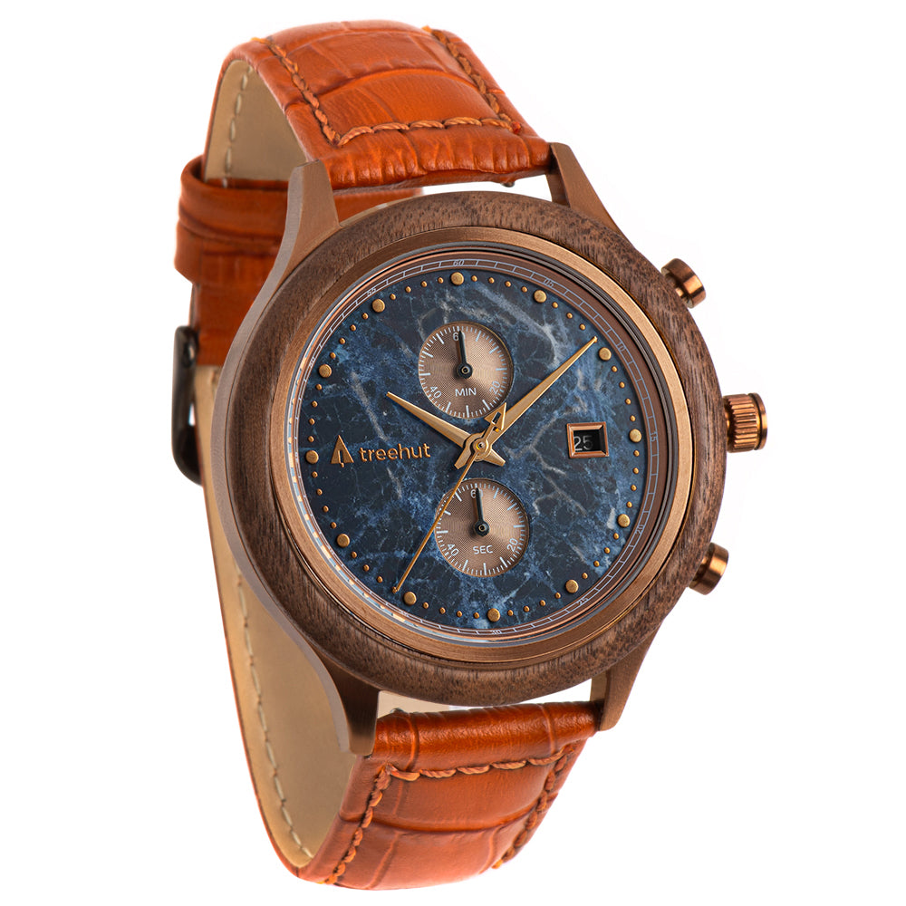 Rise Blue Marble Brown Men's Stainless Steel Wooden Watch