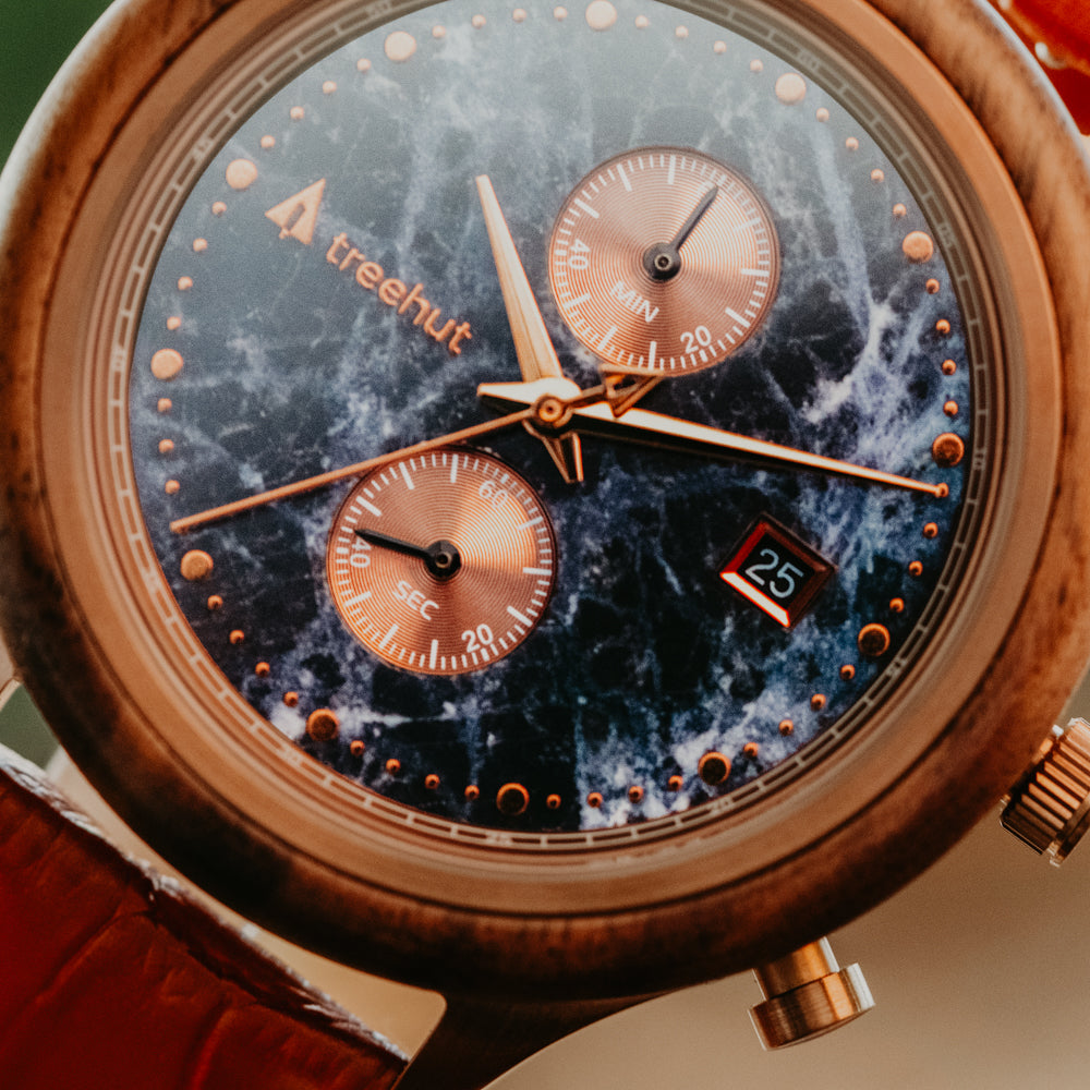 Rise Blue Marble Brown Men's Stainless Steel Wooden Watch