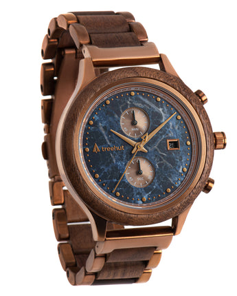 Rise Bronze Blue Marble Men's Stainless Steel Wooden Watch