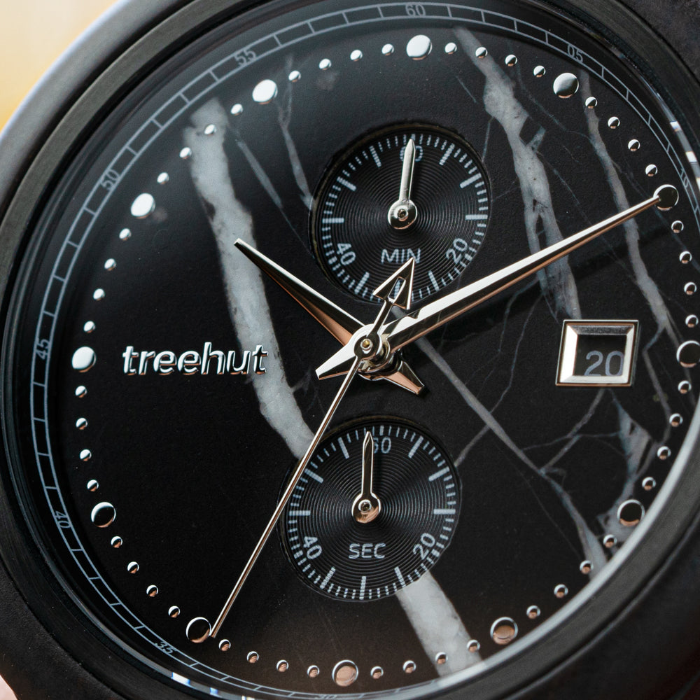 Rise Ebony Marble Black Men's Stainless Steel Wooden Watch