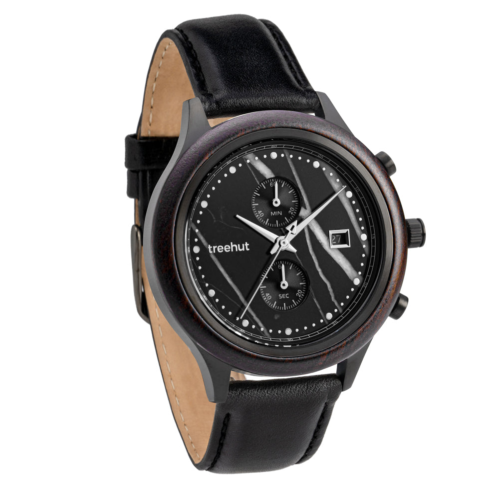 Rise Ebony Marble Black Men's Stainless Steel Wooden Watch