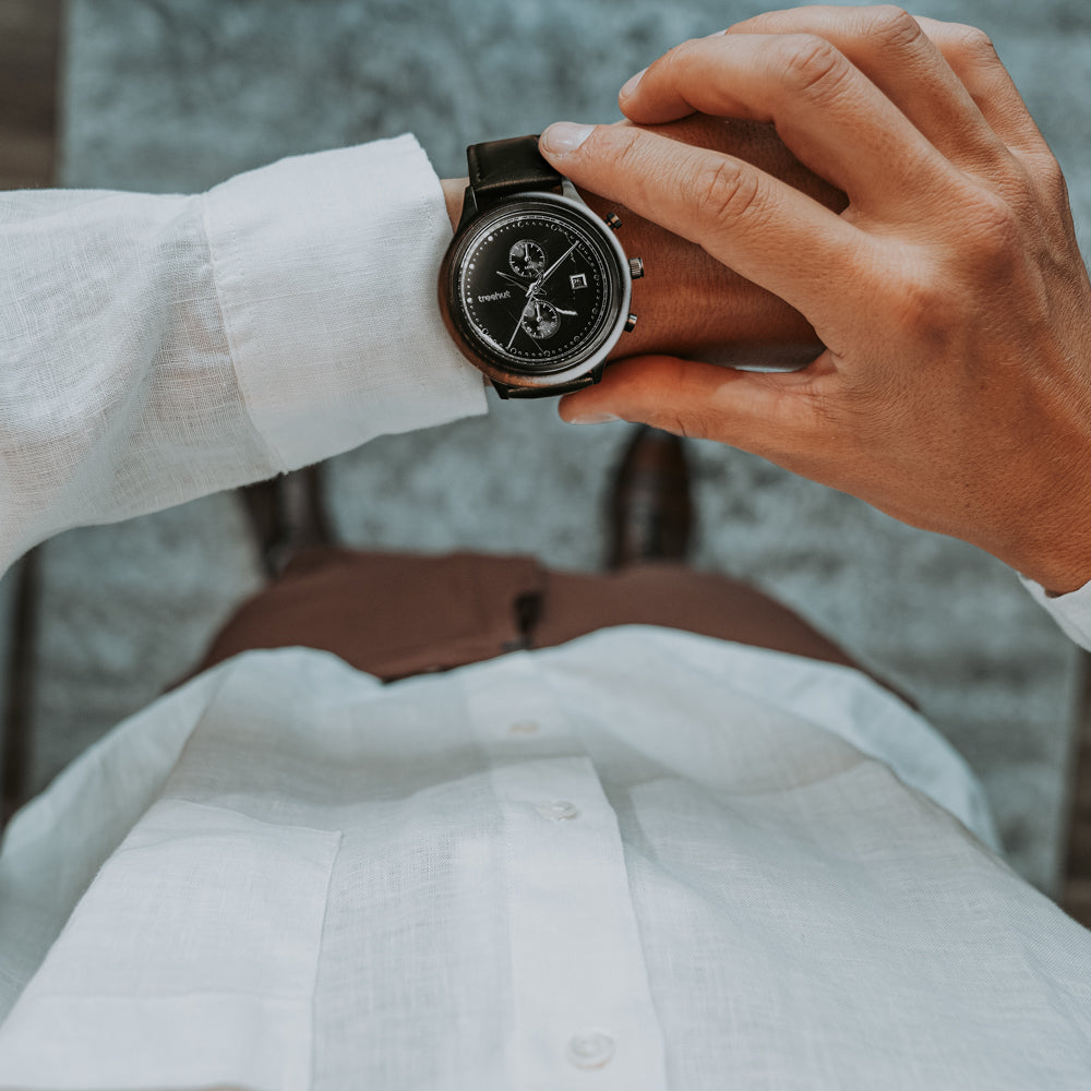 Rise Ebony Marble Black Men's Stainless Steel Wooden Watch