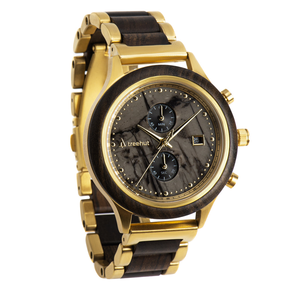 Rise Ebony Marble Gold Men's Stainless Steel Wooden Watch