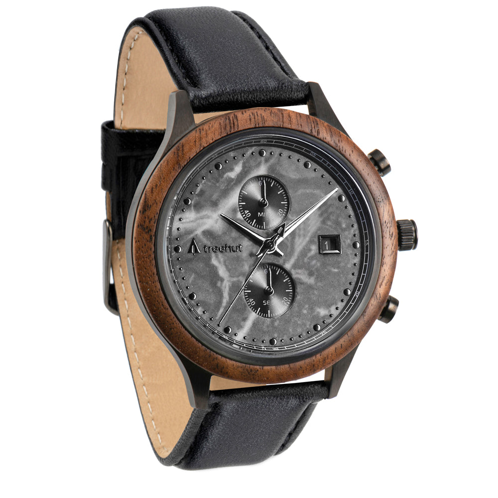Treehut Rise Grey Marble Black Men's Stainless Steel Wooden Watch