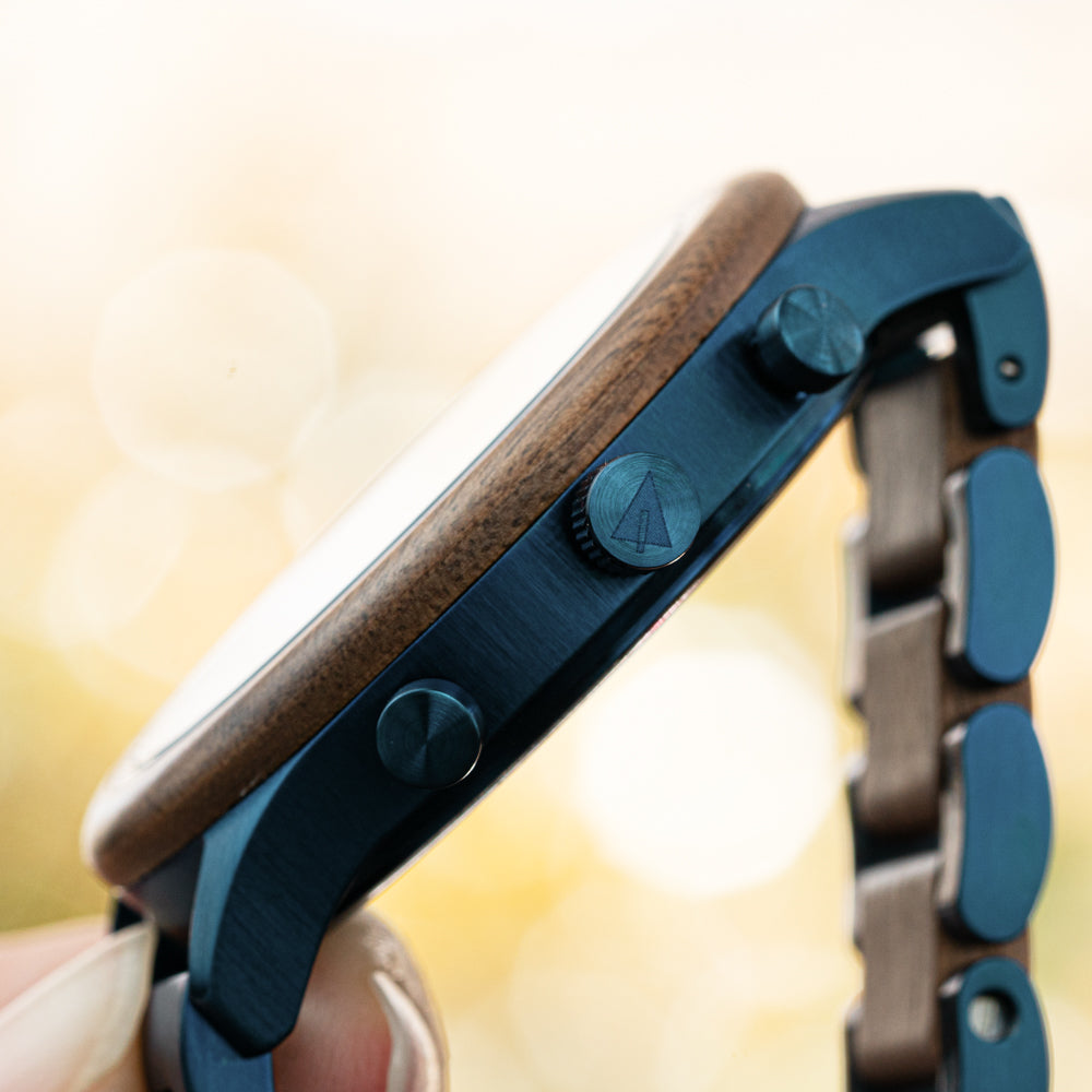 Rise Walnut Black Marble Blue Men's Stainless Steel Wooden Watch