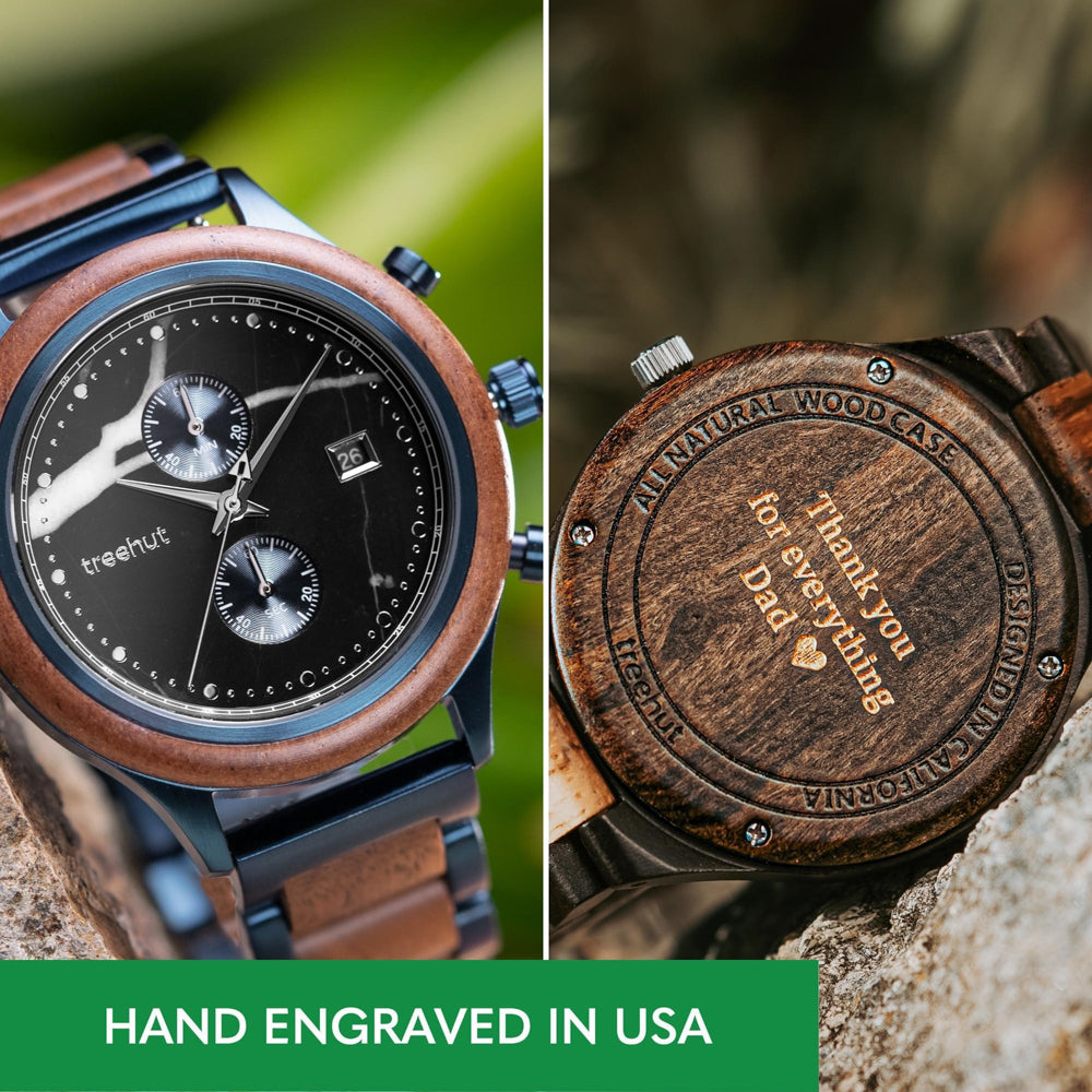 Rise Walnut Black Marble Blue Men's Stainless Steel Wooden Watch