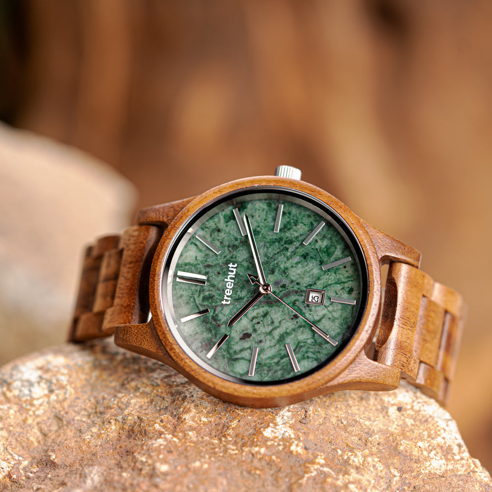 Sierra Koa Green Marble Men's Wooden Watch