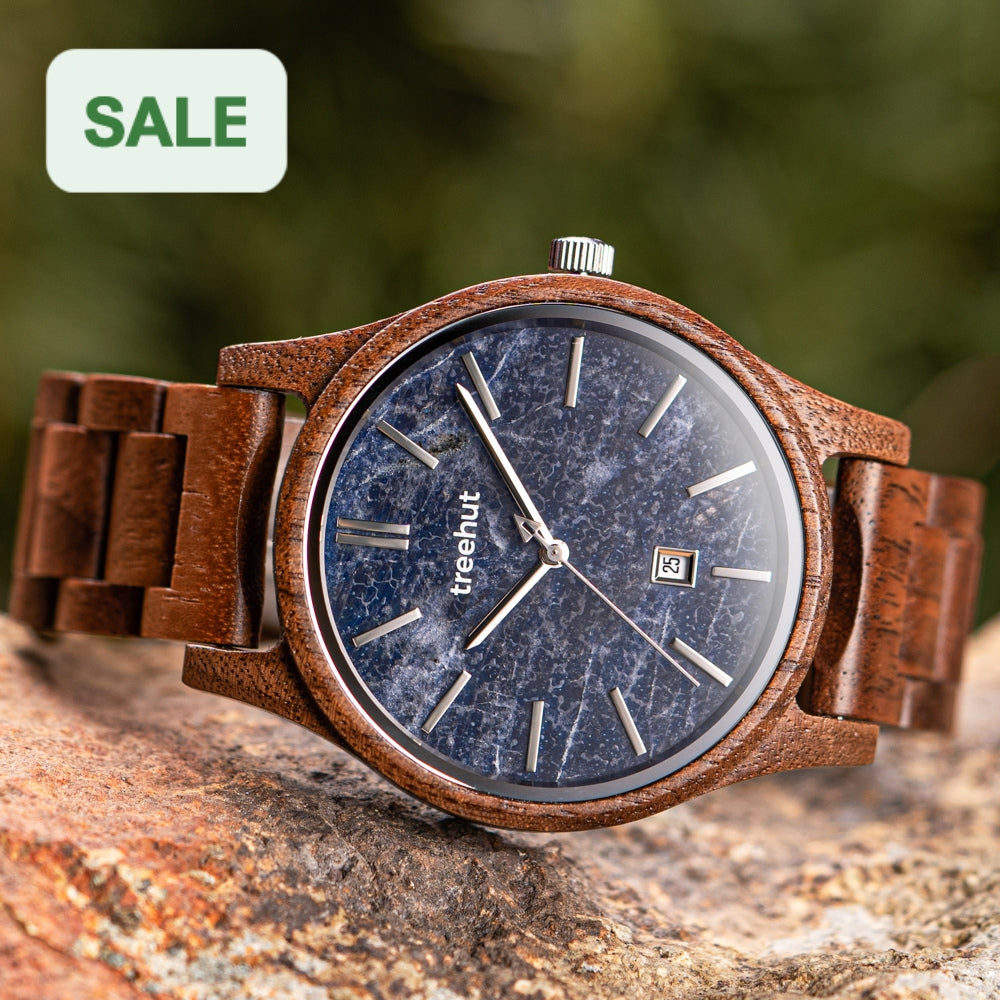 Sierra Walnut Blue Marble Men's Wooden Watch