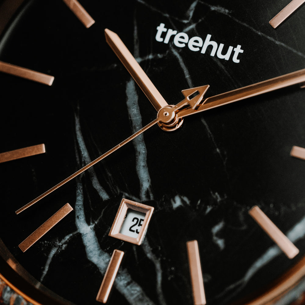 black dial watch with date function