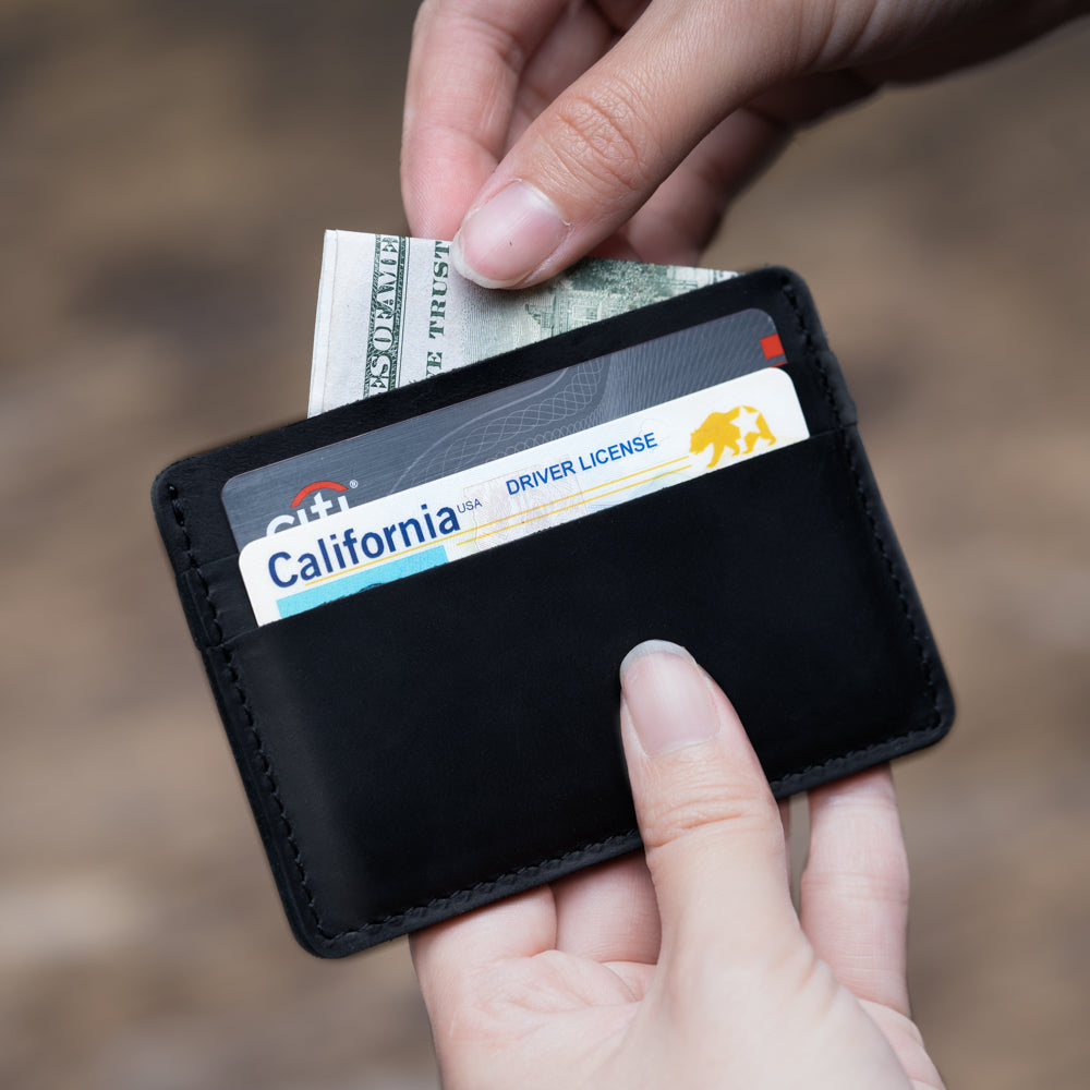 black leather card case