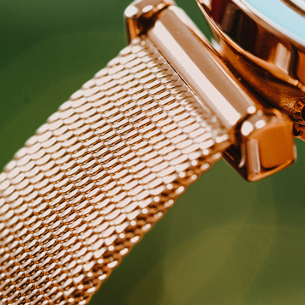 turquoise watch with rose gold band