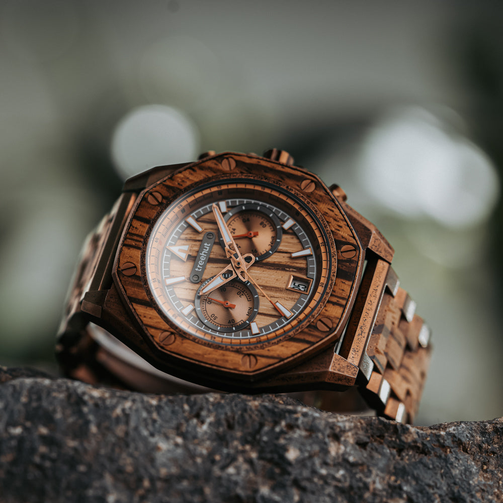 Mission Zebrawood Patina Bronze Men's Stainless Steel Wooden Watch